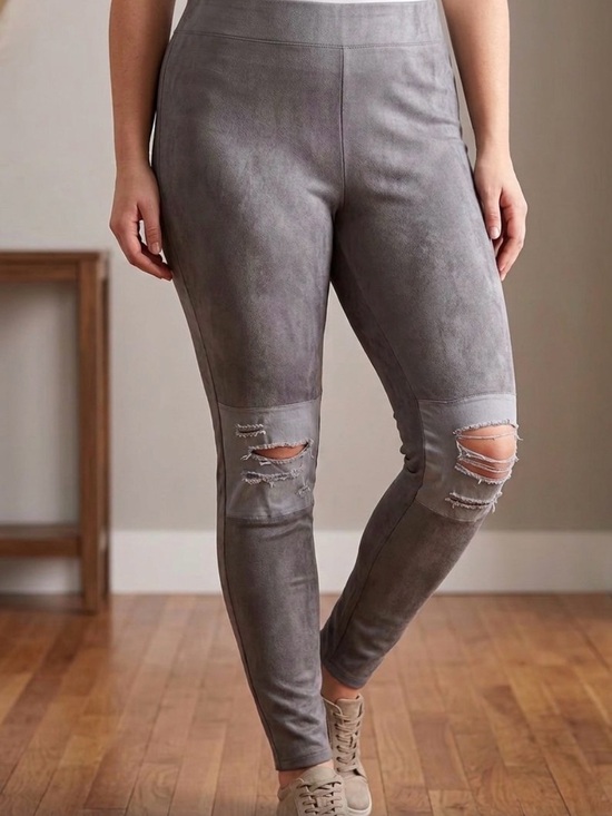 Simply Aster Denim - Gray Womens Distressed Knee Jeans Leggings